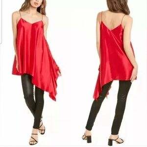 CINQ A SEPT Romeo Top in Camilla Red Silk Ruffle Strappy Top size M NWT $345